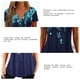 thumbnail image 5 of Elegante y transpirable para ir de compras, viajar y trabajar en la oficina: blusa estampada de manga corta con escote en V en color azul, 5 of 6