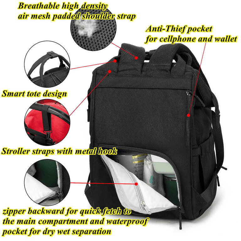 Camo Diaper Bag Backpack for Dad and Mom with USB Charging Port Stroller Straps and Insulated Pocket army military Travel Nappy Backpack Black