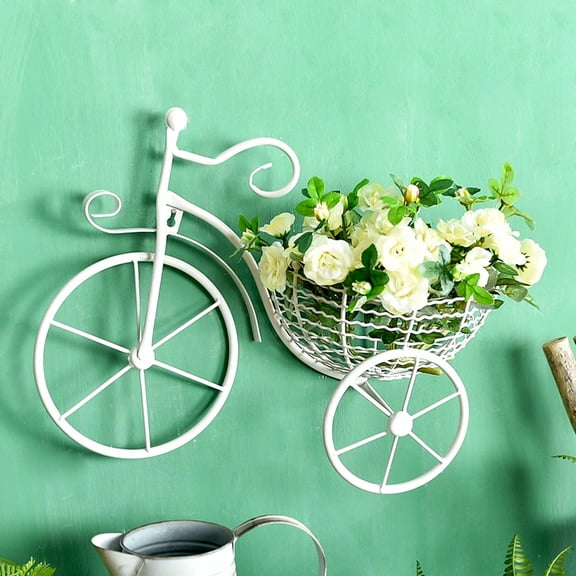 FENGGUIQU 1Pc Wall Bike Planter White Durable Flower Pot for Indoor and Outdoor Garden Decor