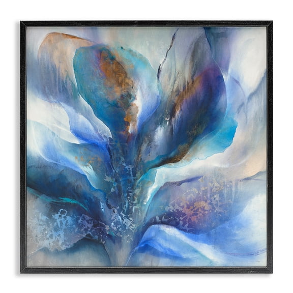 Stupell Industries Bohemian Abstract Blue Petals Fluid Modern Botanical Design Black Framed Giclee Art, 24 x 24, by K. Nari