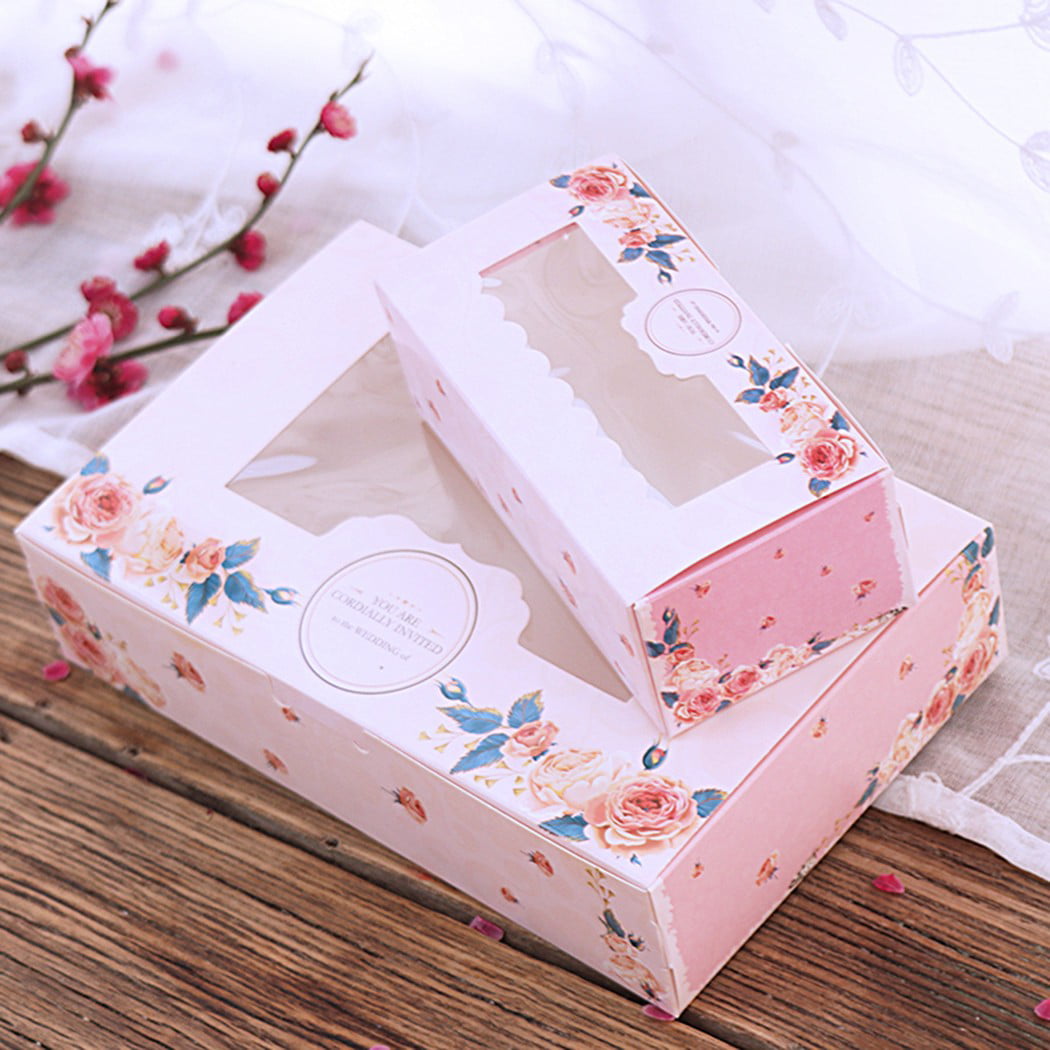 Details about   10Pcs Windowed Cupcake Pin Rose Boxes For 2/4/6 Cup Cake Wedding Party Cake Case 