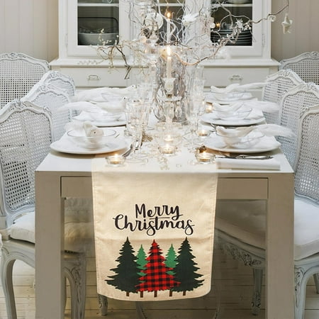 

Christmas & Boho Plaid Tablecloth for Table Decoration Scarf Kitchen Farmhouse Wedding Party with Mistletoe Fall Theme 5Set