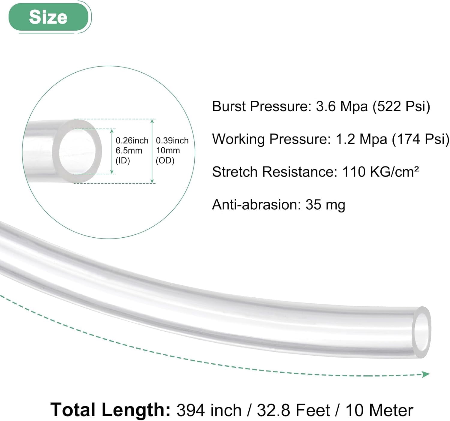 MKEUDQ-Pneumatic Tubing Pipe, 6.5mm(ID) x10mm(OD) PU Polyurethane Air Compressor Hose for Air Compressor Fitting/Gas/Fluid Transfer, Air Hose Line Tube [10M/32.8ft, Clear]