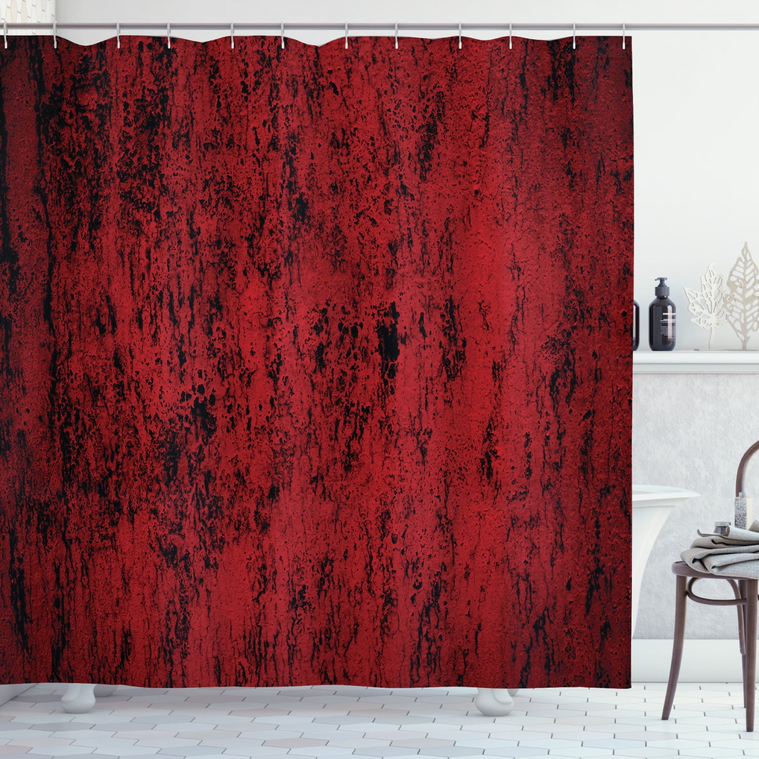 Old Rustic Shabby Red Door Bathroom Shower Curtain Fabric w/12 Hooks 71*71inches 