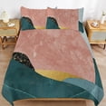 thumbnail image 6 of 3 Pcs Soft Bedding Set, Includes 1 Duvet Cover with Zipper And 2 Pillow Shams,Abstract Green Mountain Landscape Color Block Minimalist Twin(86"x70"), 6 of 8