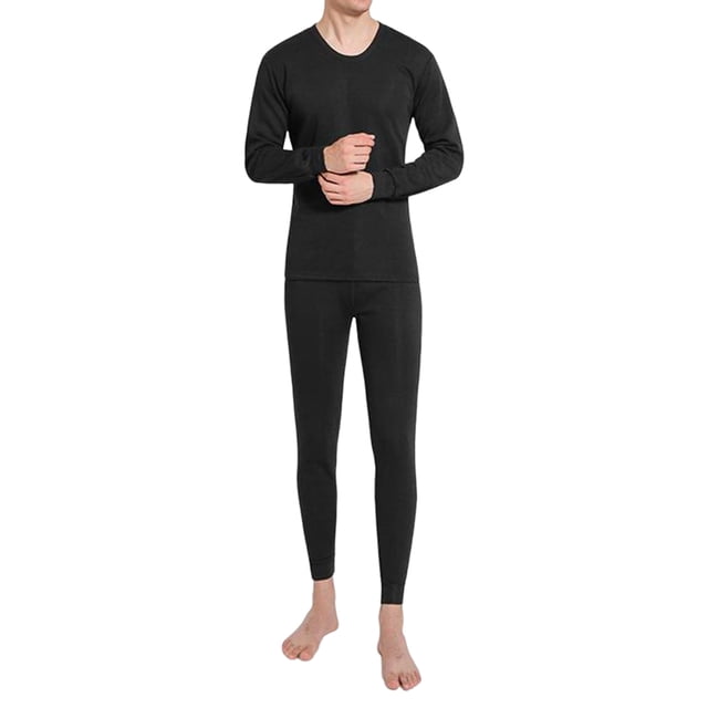 Minnieouse Calzoncillos largos de invierno, ropa interior térmica, camisetas de manga larga de felpa con autocalentamiento de Color sólido, pantalones conjuntos de ropa Negro XXL Minnieouse AP013640-02