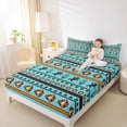 thumbnail image 4 of Homewish Retro Boho Tribal Twin Sheet Sets,Rustic Farmhouse Horse Twin Fitted Sheet,Cyan Orange Flat Sheet For Boy Kids,Ultra Soft Home Decor,3 Pieces, 4 of 7