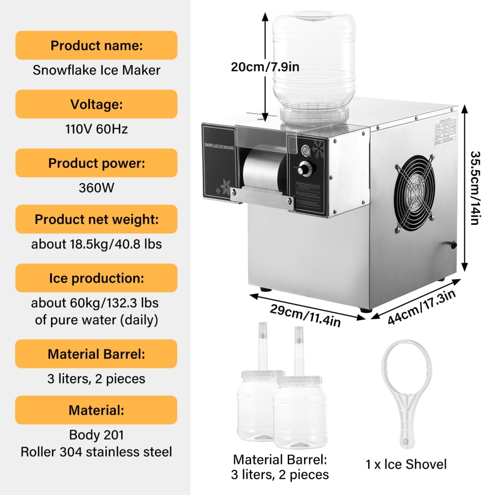 Snowflake Ice Machine |17inches Snowflake Ice Maker Stainless Steel Ice Shaving Machine Speed Adjustable for Home Milktea Shops Food Truck Restaurant Home noble