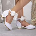 thumbnail image 4 of IUJSOY Girls Dress Shoes Closed Toe Chunky Heels Flower Ankle Strap Wedding Party Princess Shoes, 4 of 9