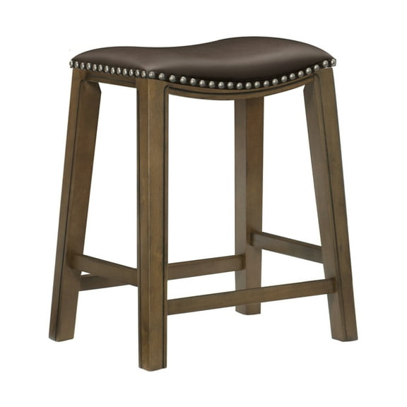 Homelegance 24" Counter Height Wooden Bar Stool Saddle Seat Barstool, Brown