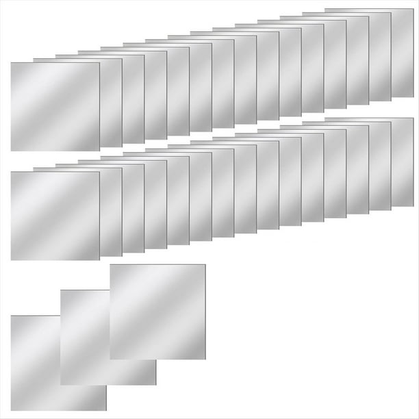 30 Piezas de Mini Azulejos de Espejo Acrílicos Autoadhesivos, Pequeños Azulejos de Espejo Cuadrados de Alta Definición de 3 Pulgadas para Manualidades y