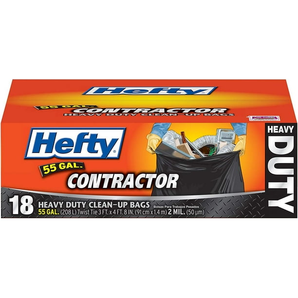 Hefty Heavy Duty Contractor Bags 55 Gallon, 4 Packs of 18 Count (72