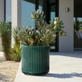 thumbnail image 2 of LuxenHome Jade Green Ribbed 13.8-Inch Round Ceramic Planter, 2 of 8