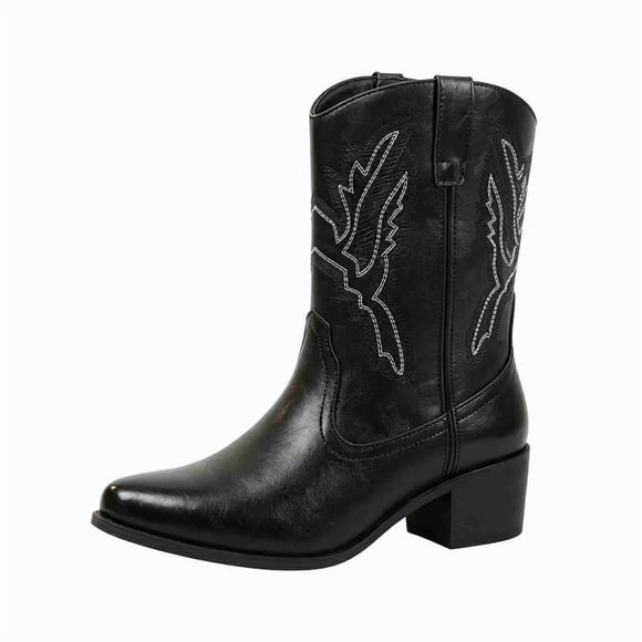 Men’s Vintage Western Cowboy Boots, Mid-Calf Embroidered Pointed Toe Boots, Block Heel Pull-On Boots 2026 Spring New Arrival Mid-Calf Knight Boots