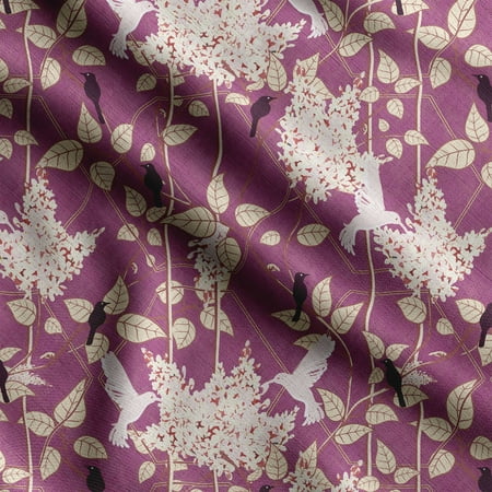Soimoi Bird With Leaves Print Cotton Poplin Sewing Fabric Sold by The Yard 42 Inch Wide Sewing Craft Quilting/Quilt Making Fabric Magenta