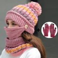 thumbnail image 3 of 4PCS Fleece Lined Winter Hats for Women Knit Beanie Hat Scarf Mask Glove Set Warm Soft Slouchy Skull Cap Pom, 3 of 3