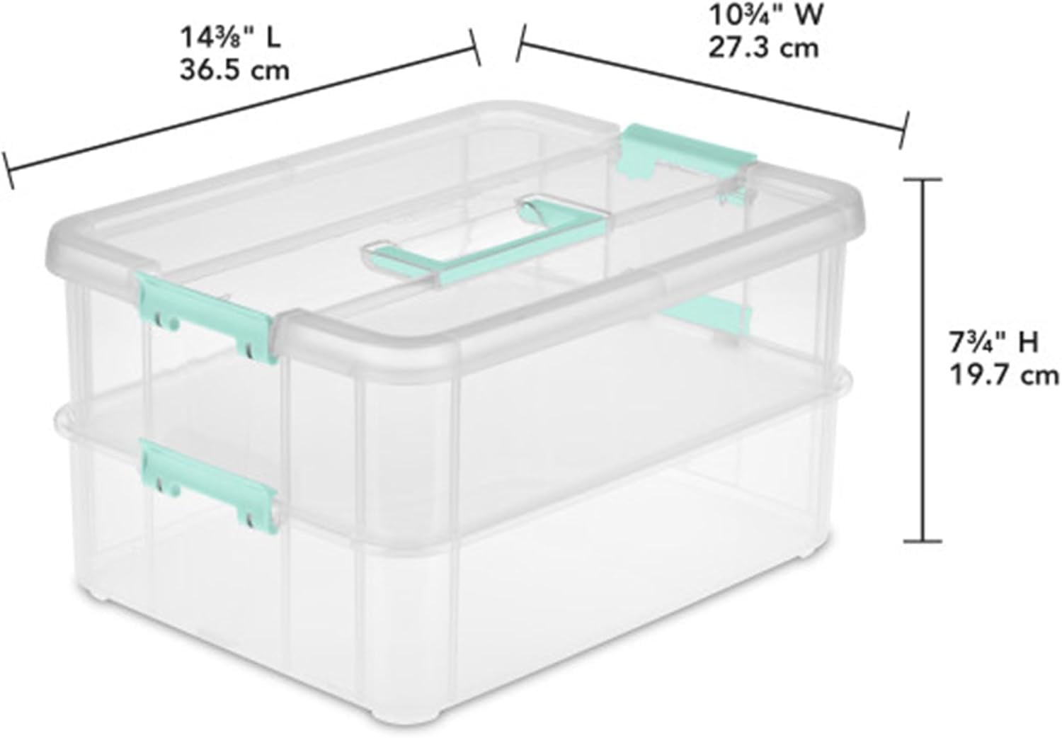 4-Pack Stack & Carry, 2 Layer Handle Box for Home & Office Storage - Clear Base & Lid with Color Latches, Organizer for Art & Craft Supplies, Sewing Tools or 8.5" x 11" Paper