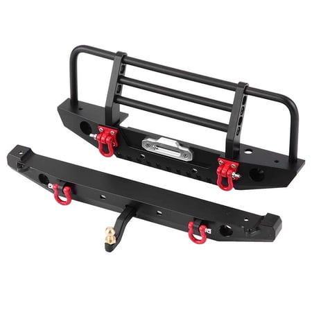 BIMZUC Metal Front & Rear Bumper Kit with 4 LED Lights Replacement Parts for Traxxas TRX-4 and SCX10II 90046 1/10 RC Crawler Car