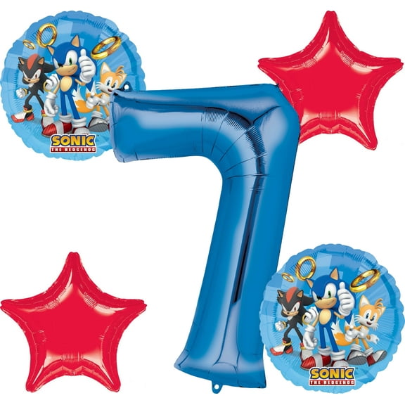 Sonic the Hedgehog Happy 7th Birthday Balloon Bouquet (5 Balloons) | Viva Party Balloon Collection