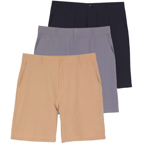 3 Pack: Mens 9" Golf Shorts Pockets - Flat Front Casual Work Workout Active Hiking Sport