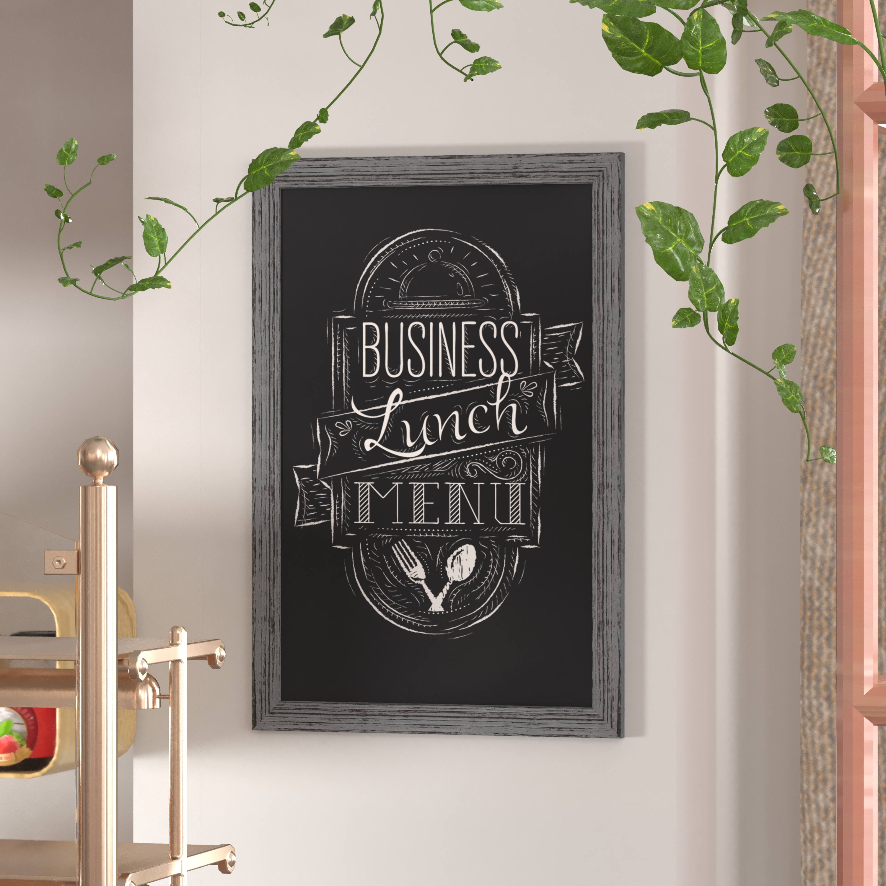 Flash Furniture Canterbury 24" x 36" Rustic Gray Wall Mount Magnetic Chalkboard Sign with Eraser, Hanging Wall Chalkboard Memo Board for Home, School, or Business