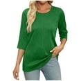 thumbnail image 3 of qelini T-shirts for Women with Round Neck School Season Solid Color Short Sleeved Wave Texture Loose Casual Daily Wearing Basic Tops Juniors Summer Comfortable 1Pack Green L, 3 of 6