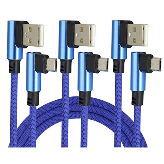 3 Ft 90 Degree Micro USB Cable 90 Degree USB 2.0 A Male to USB 2.0 Micro Male Nylon-Braided Fast Sync & Charging Cord for Android Phone,Samsung,LG,Huawei,Smartphones & More(Blue/3-Pack)