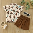 thumbnail image 4 of XUELUO Baby Boys Casual Outfit Sets Summer Cartoon Cowboy Print Lapel Botton Down Short Sleeve T Shirt Tops Shorts Gentleman Two Piece Sportwear,Brown,18-24 Months, 4 of 6