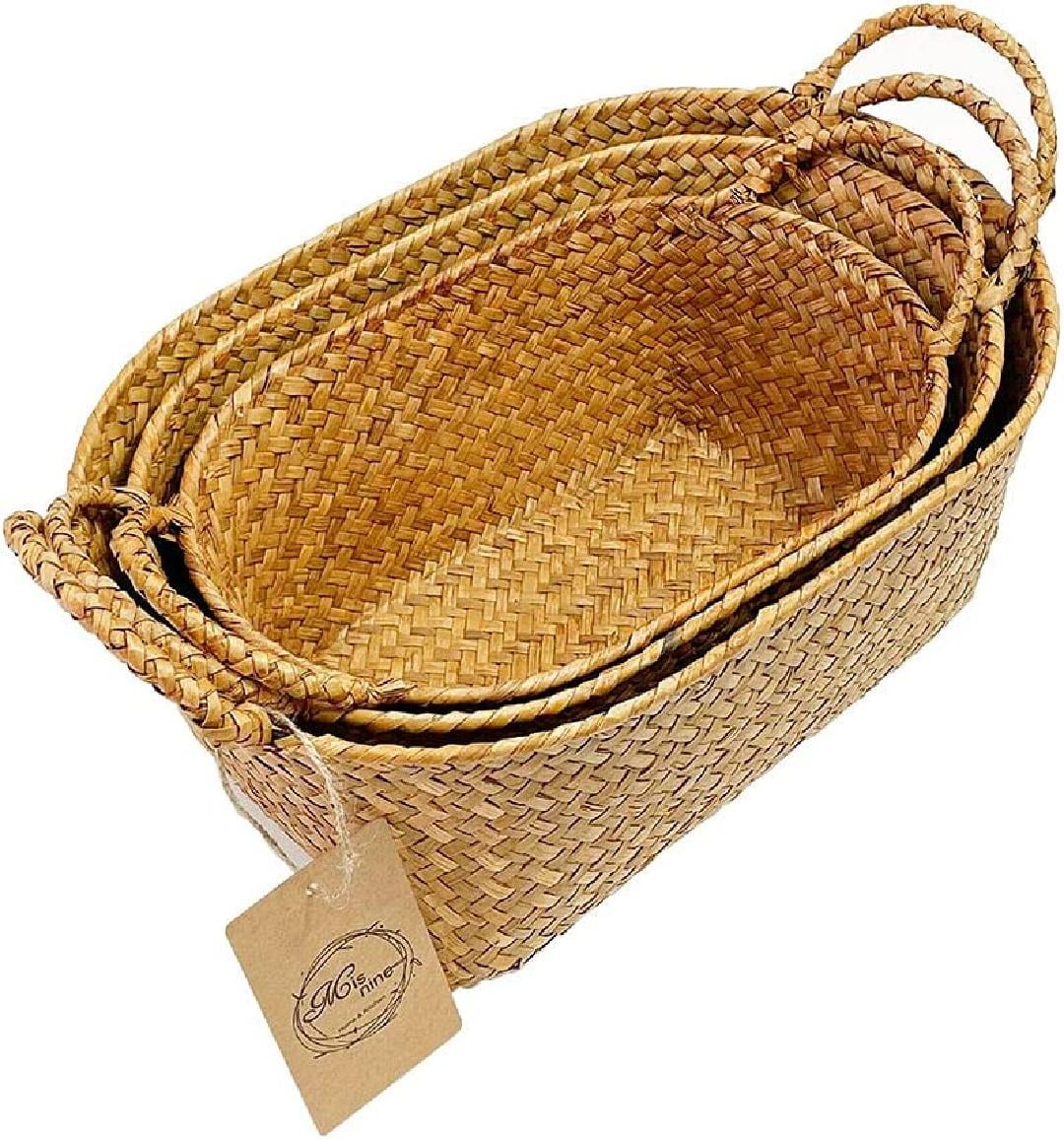 Oval Woven Seagrass Bread Basket for Serving,Wicker Basket ，Bread