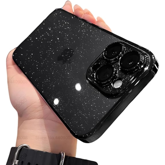 Luxury Clear Electroplated Glitter Cases for iPhone 12 13 14 15 16 Pro Max 15plus Plating Transparent Case Shockproof Hard Cover(for iPhone 14/Black)