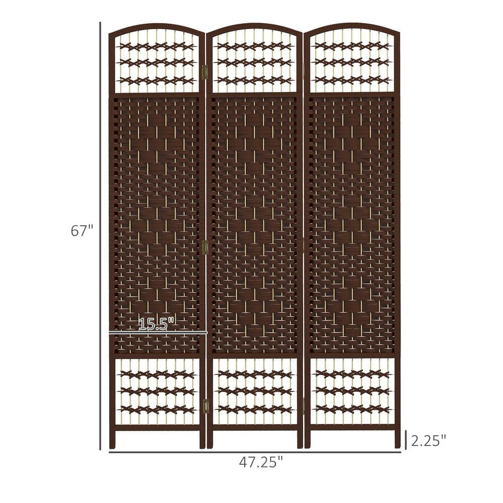 Resenkos 3-Panel Folding Room Divider - Portable Wave Fiber Privacy Screen Partition, for Home Office, Brown