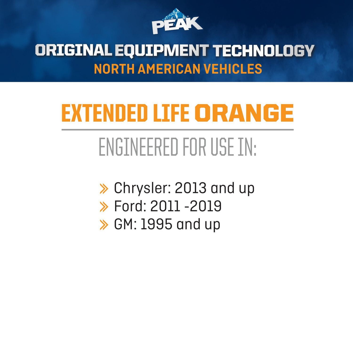 PEAK® OET Extended Life Orange 50/50 Pre-Diluted Antifreeze/ Coolant for North American Vehicles, 3.78 Liters, PEAK OET AFC 50/50 N.A. Orange