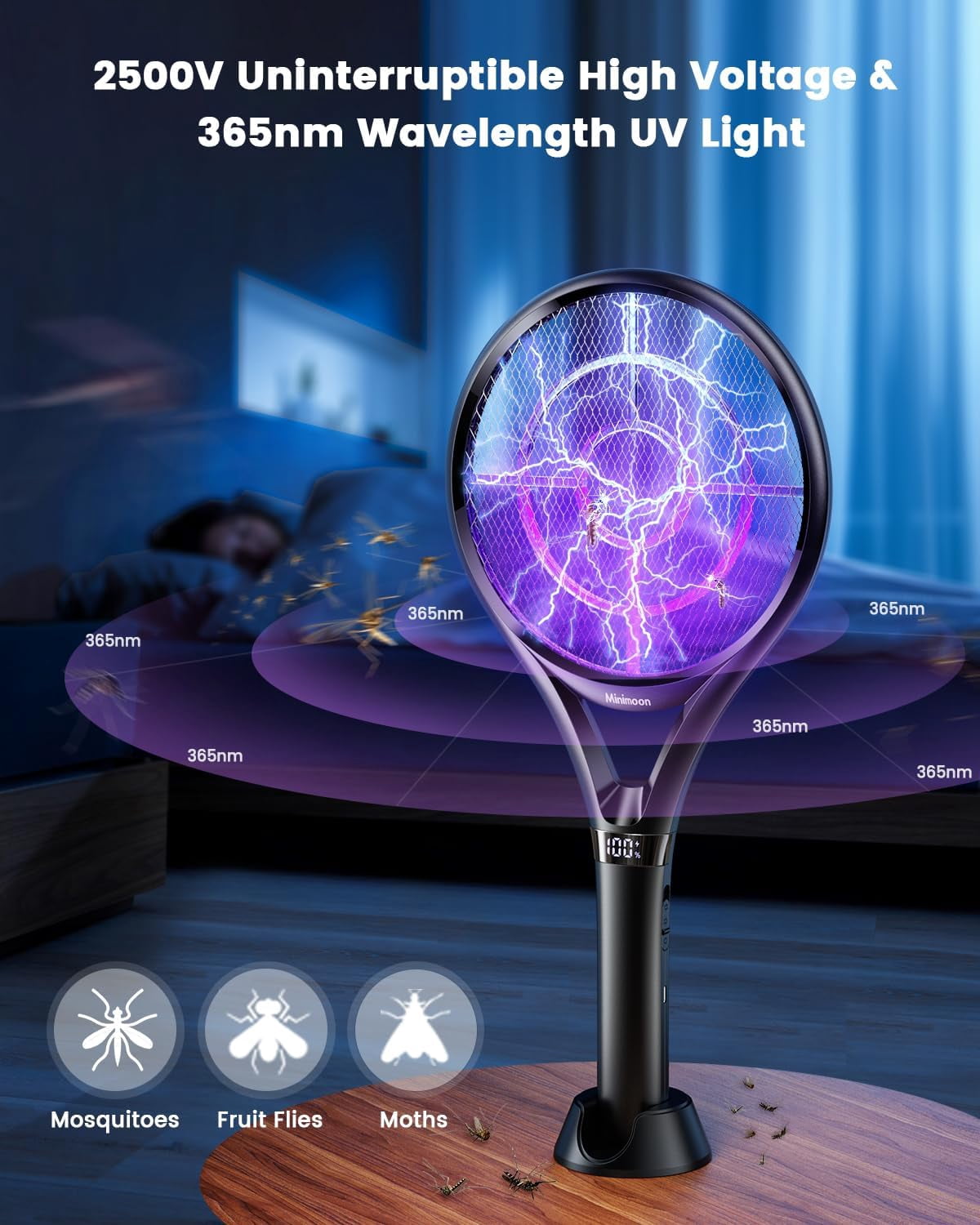 Electric Fly Swatter with LED Display, 2000mAh Rechargeable Fly Swatter Racket, 2500V Bug Zapper Racket Dual Modes, Mosquito Killer Lamp with 3 Layers Safety Mesh for Indoor Outdoor Camping