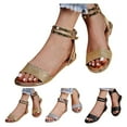 thumbnail image 6 of Ruyang Fashion Summer Women Sandals Flat Bottom Light Open Toe Ankle Buckle Solid Color Shiny Walking Sandals for Women, 6 of 9