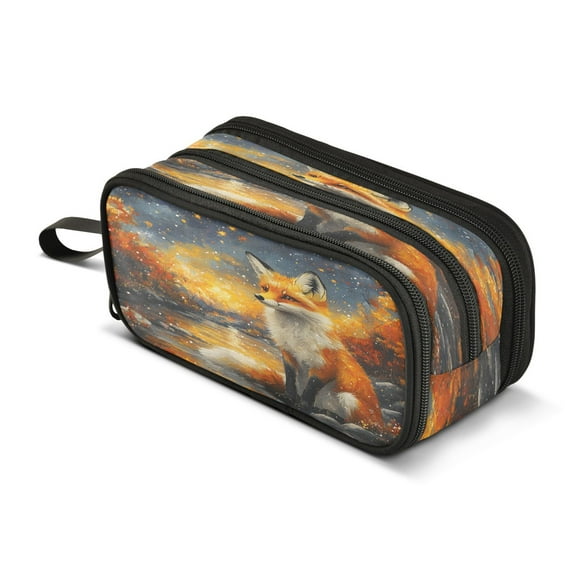 ALAZA Magic Fox Pencil Case Bag 3 Compartment Pen Pouch Large Storage Holder Box Organizer
