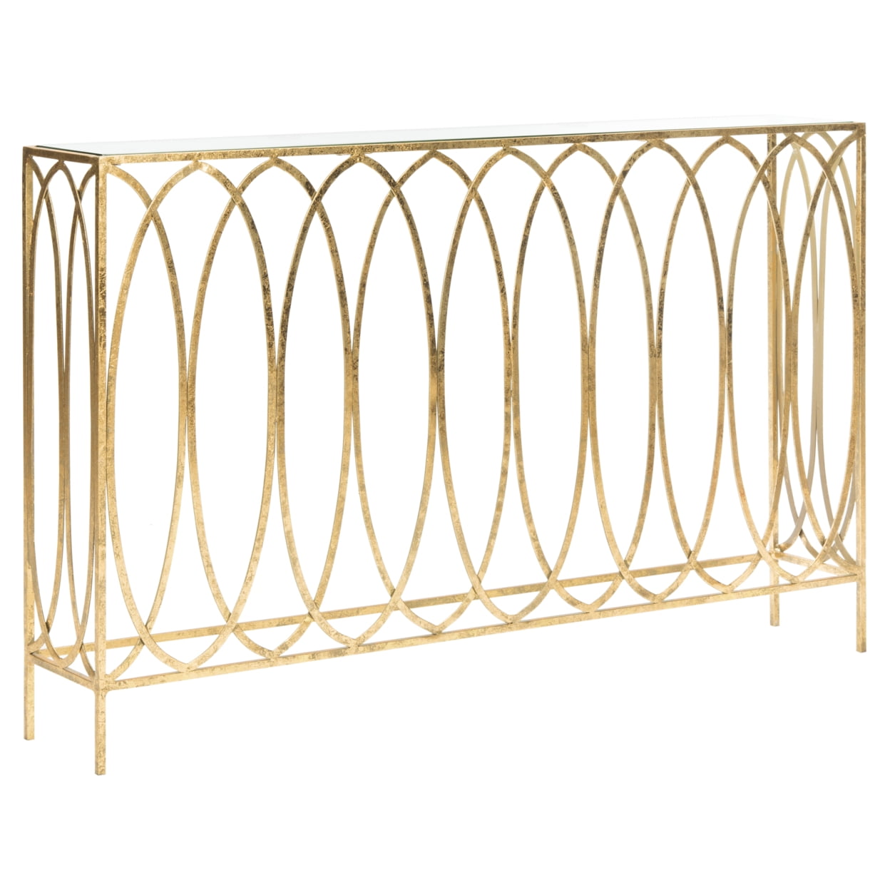 SAFAVIEH Carina Oval Ringed Console Table, Golf Foil/Glass