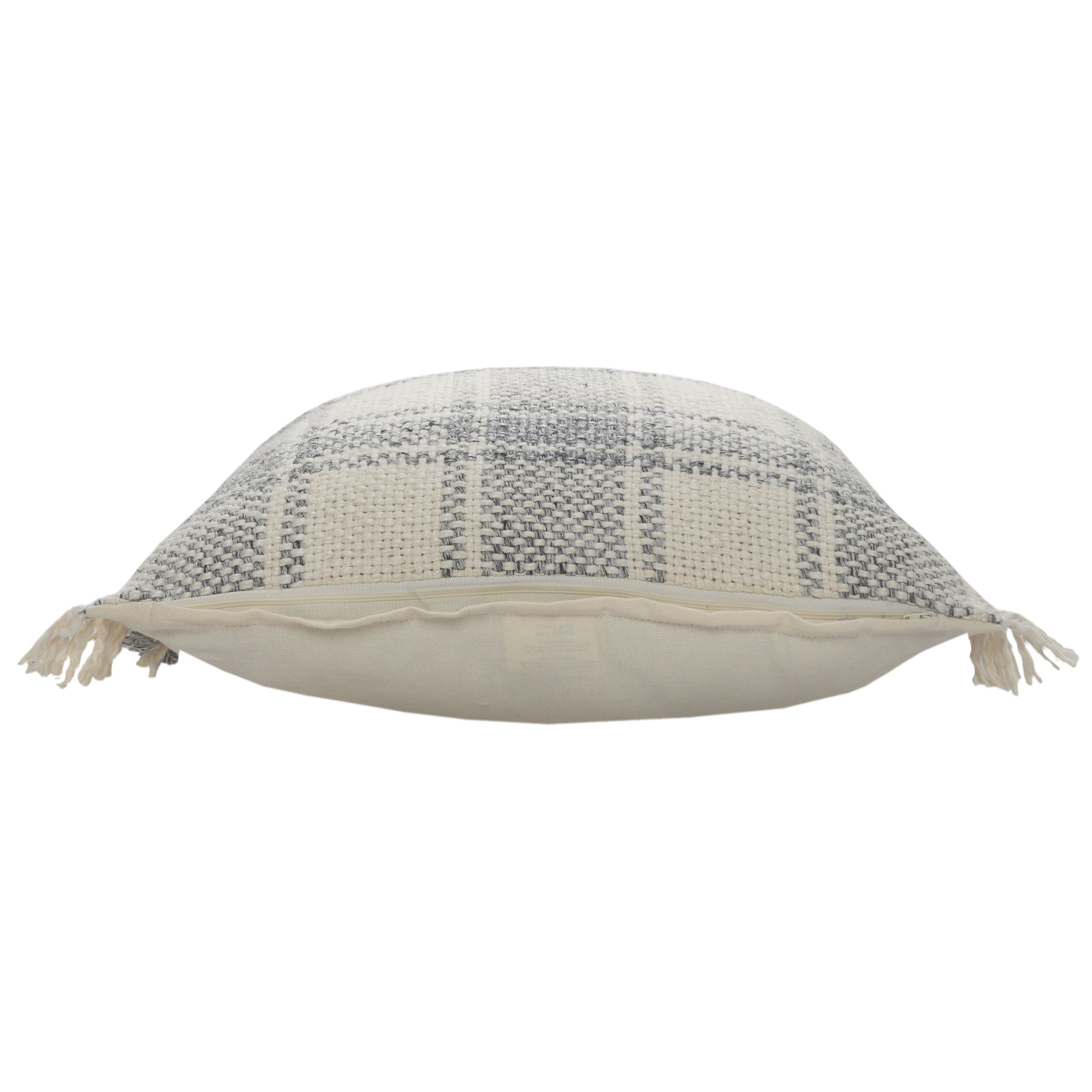 Laddha Home Designs Loomed Plaid Cotton Throw Pillow Cover - 20" - Gray and White