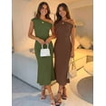 thumbnail image 3 of MEROKEETY Women's 2026 Summer One Shoulder Formal Dress, Elegant Cocktail Party Midi Wedding Guest Dress, Armygreen, XL, 3 of 5