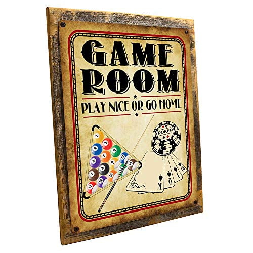 Wood-Framed Game Room Play Nice or Go Home Metal Sign, Poker, Billiards, Gaming, Mancave, Den, WallDecor on Reclaimed, Rustic Wood