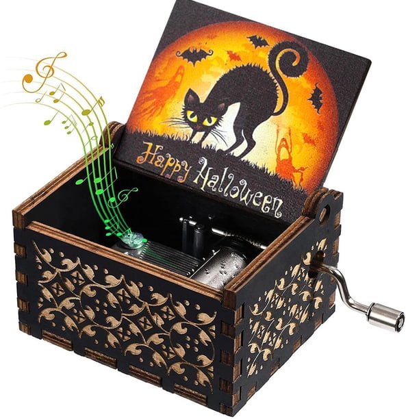 Música De Halloween Caja De Música De Madera Con Manivela Manual Regalo Para Niños Niños Niñas Advancent HA043877-03