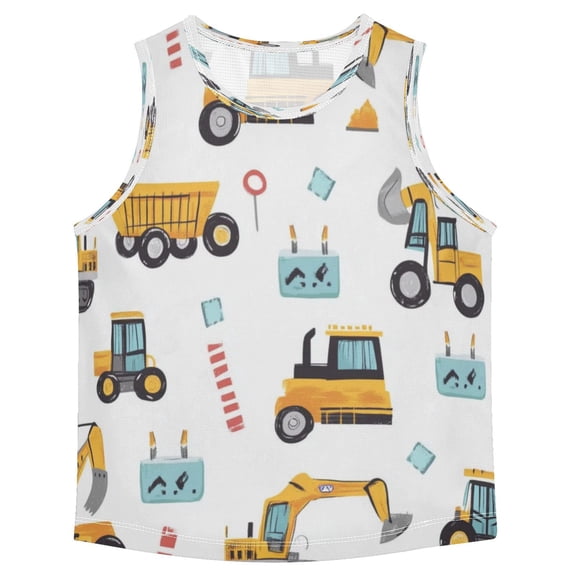 Boys Athletic Quick Dry Tank Tops Boys' Sleeveless T-Shirts Kids Running Vest Construction Trucks and Excavators 3T