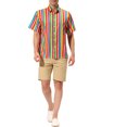 thumbnail image 2 of Unique Bargains Men's Summer Vertical Stripe Print Short Sleeve Button Down Shirts XL Rainbow, 2 of 6