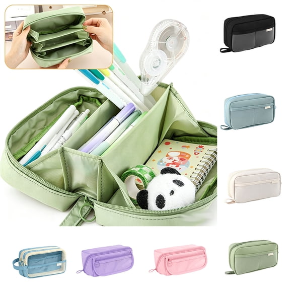 Nkmbld Large Pencil Case, Big Capacity Pencil Pouch Pen Bag with Zipper, Multiple Pockets, Portable Canvas Stationery Organizer for Office