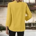 thumbnail image 4 of Vekome Womens Tops 3/4 Sleeve Plus Size Shirts V Neck Casual Tee Shirts Linen Solid Color Summer Pullover Tops Yellow XL, 4 of 8
