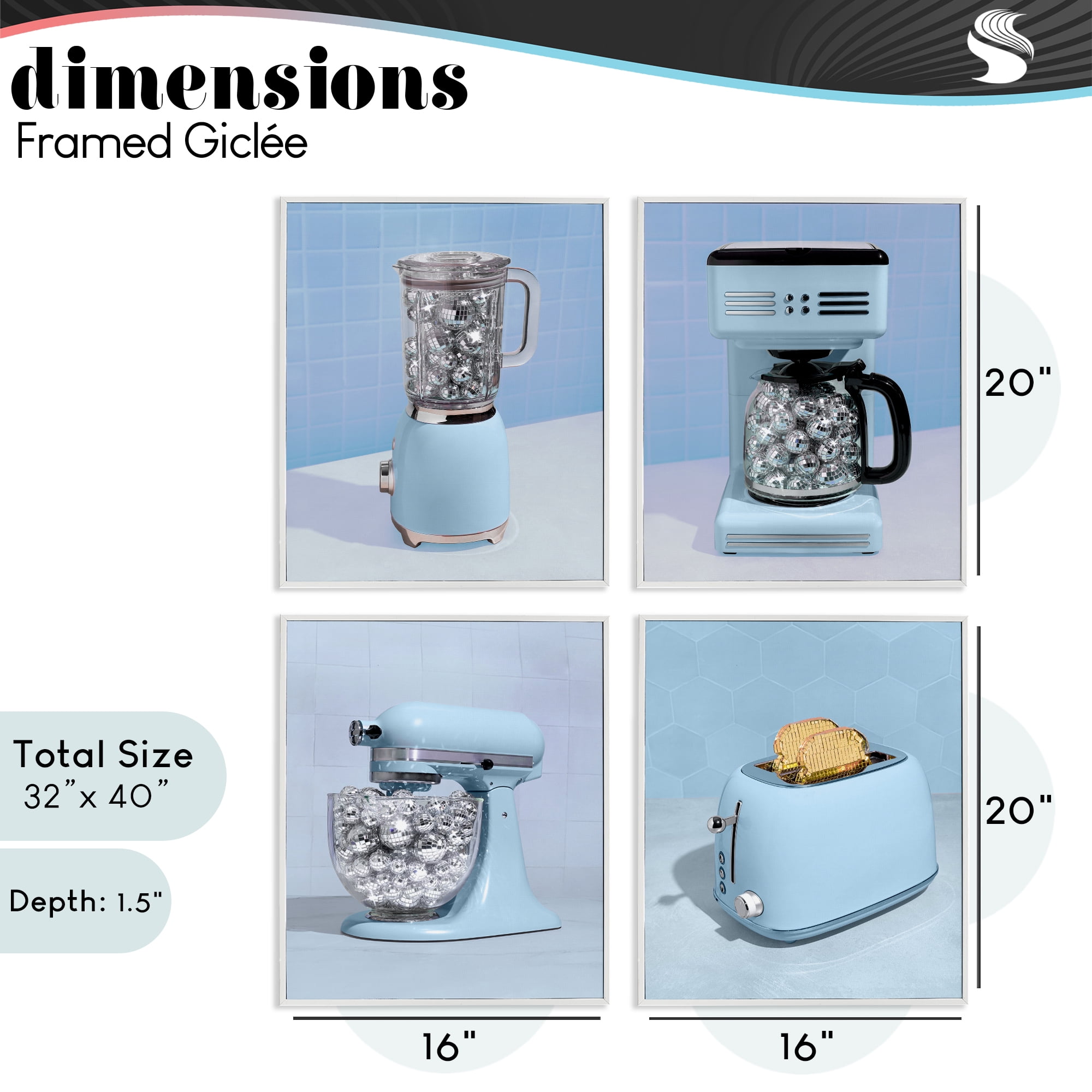 Stupell Industries Disco Kitchen Set over Blue 4 Piece White Framed Giclee Art Set, design by LISH Creative