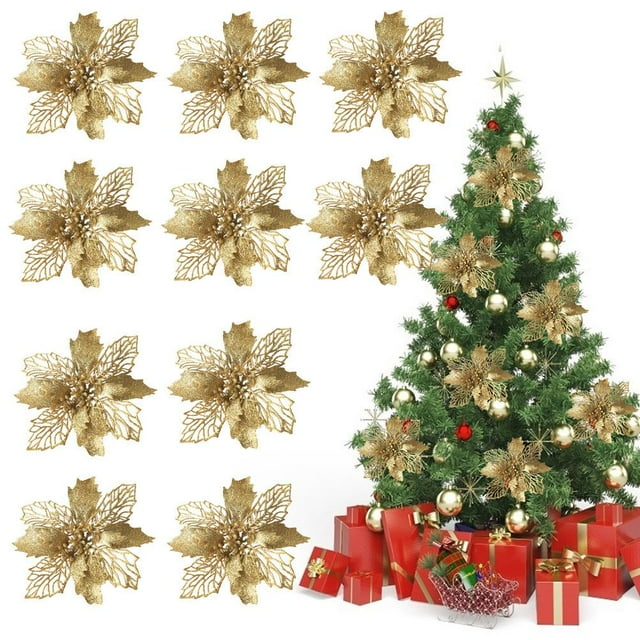 Glitter Poinsettia Flores Decoración De Navidad Flores Artificiales Reutilizables Advancent HA044565-02