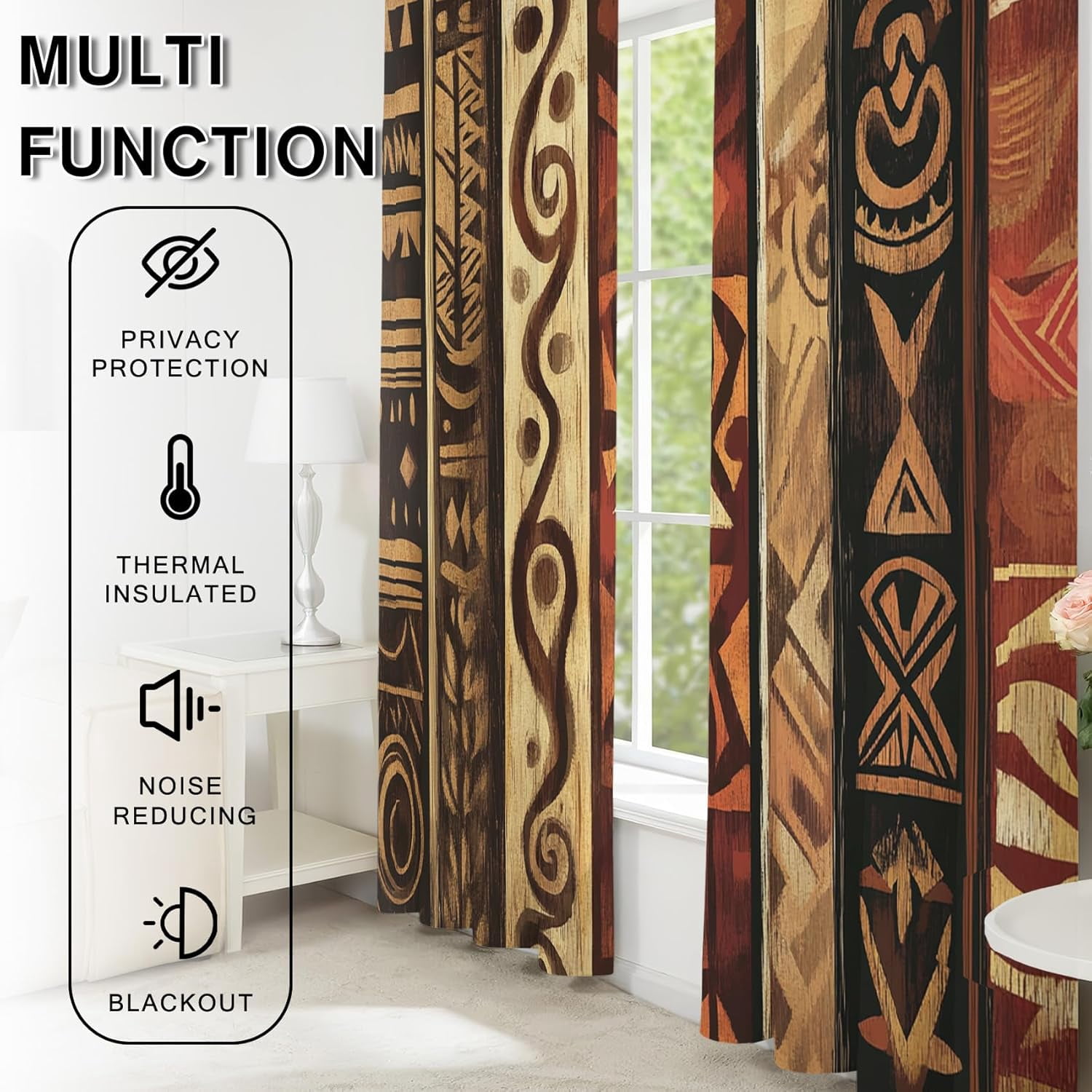 African Blackout Curtains for Bedroom Living Room, Thermal Insulated Room Darkening Grommet Drapes, Boho Afro Ethnic Tribal Window Curtains Home Decor-42"W x 84"L (Pack of 2)
