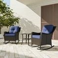 thumbnail image 3 of COOS BAY Stone Harbor 3-Piece Brown Wicker Patio Furniture Set Outdoor Conversation Set with Blue Olefin Cushions, Rocking Chairs, Side Table, 3 of 10