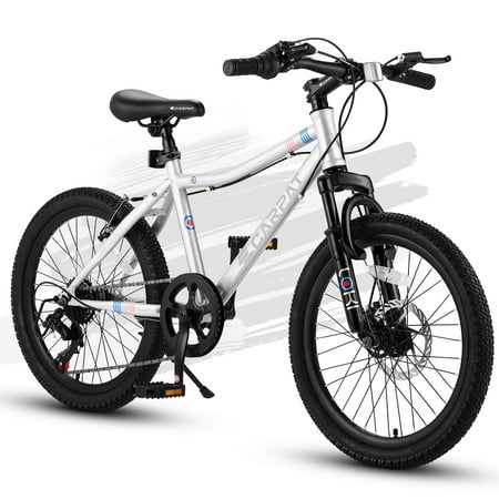 Aukfa 20" Kids Mountain Bike for 6-12 Years Old Boys Girls, Shimano 7 Speed, Front Suspension Disc Brake Rear V-Brake,White