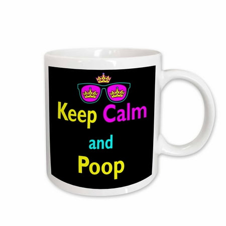 

3dRose CMYK Keep Calm Parody Hipster Crown And Sunglasses Keep Calm And Poop Ceramic Mug 15-ounce